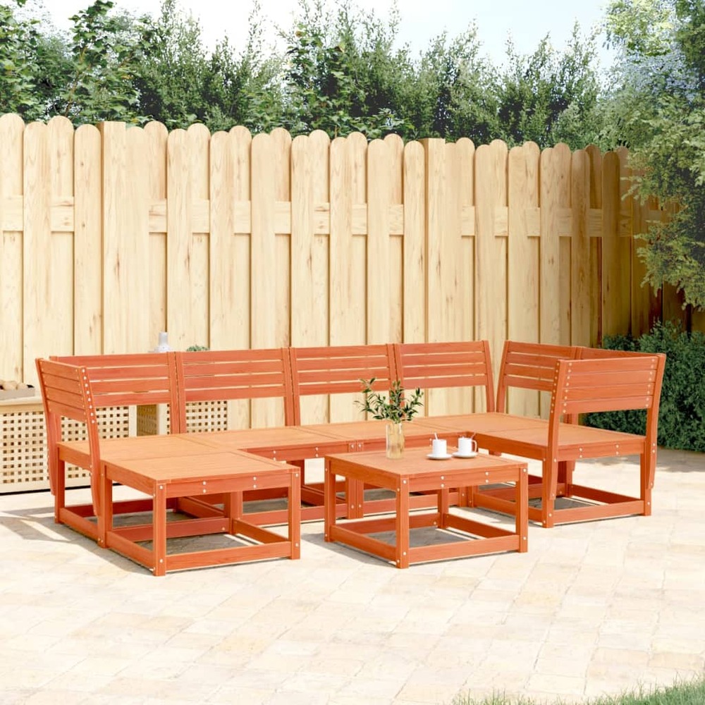 Salon de jardin 6 pcs cire marron bois de pin massif