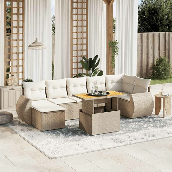 Salon de jardin avec coussins 8 pcs beige résine tressée