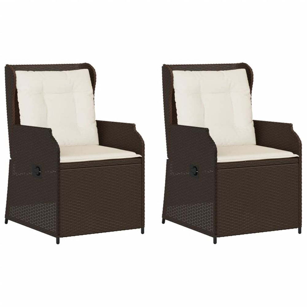 Chaises inclinables de jardin lot de 2 et coussins marron rotin