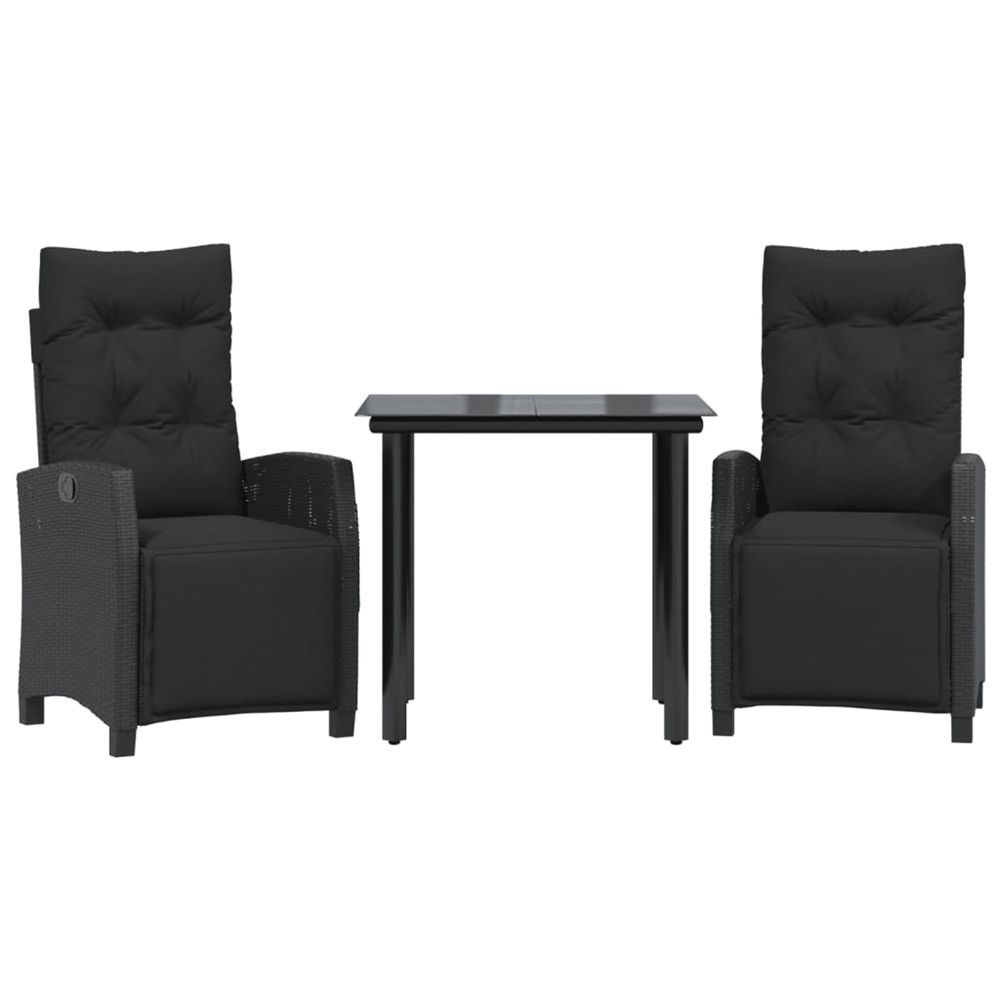 Ensemble à manger de jardin avec coussins 3 pcs noir