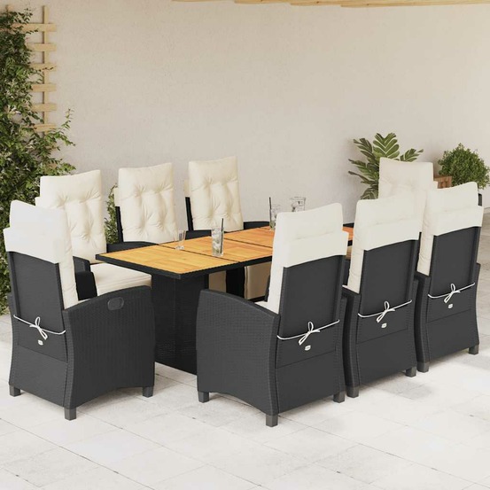 Ensemble à manger de jardin 9pcs coussins noir résine tressée
