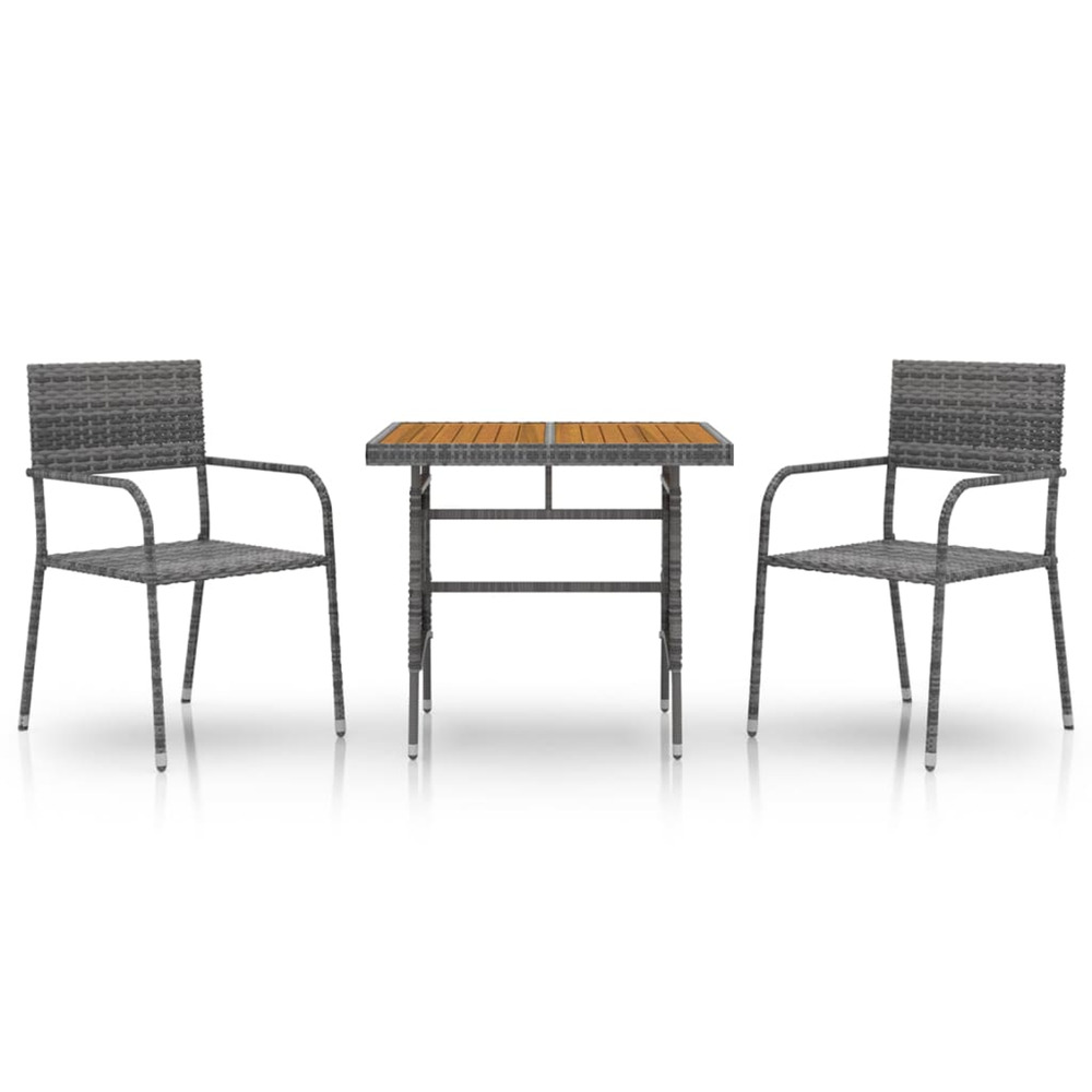 Mobilier à dîner d'extérieur 3 pcs résine tressée gris
