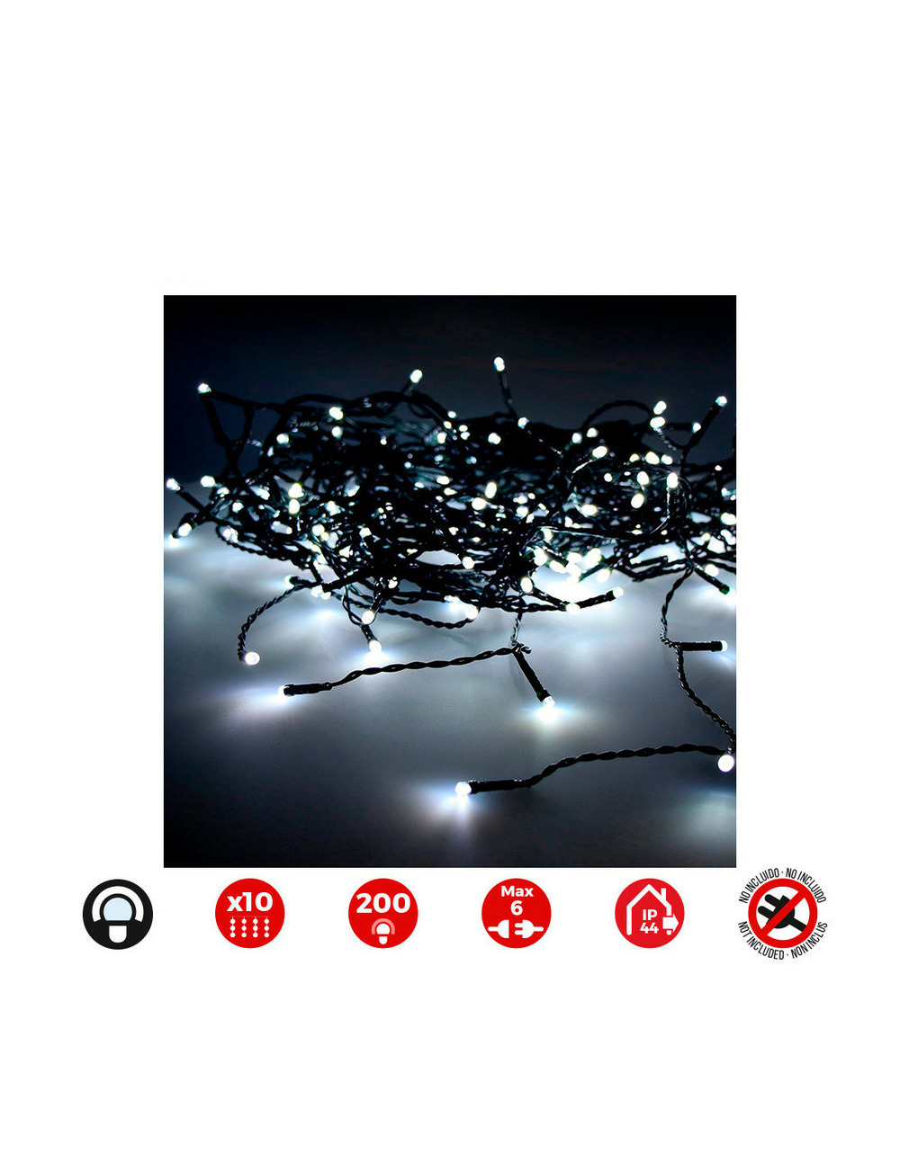 Rideau lumineux easy-connect 2x2m 10 bandes 200 led blanc froid 30v (usage int. Ext.) edm total 3,2w