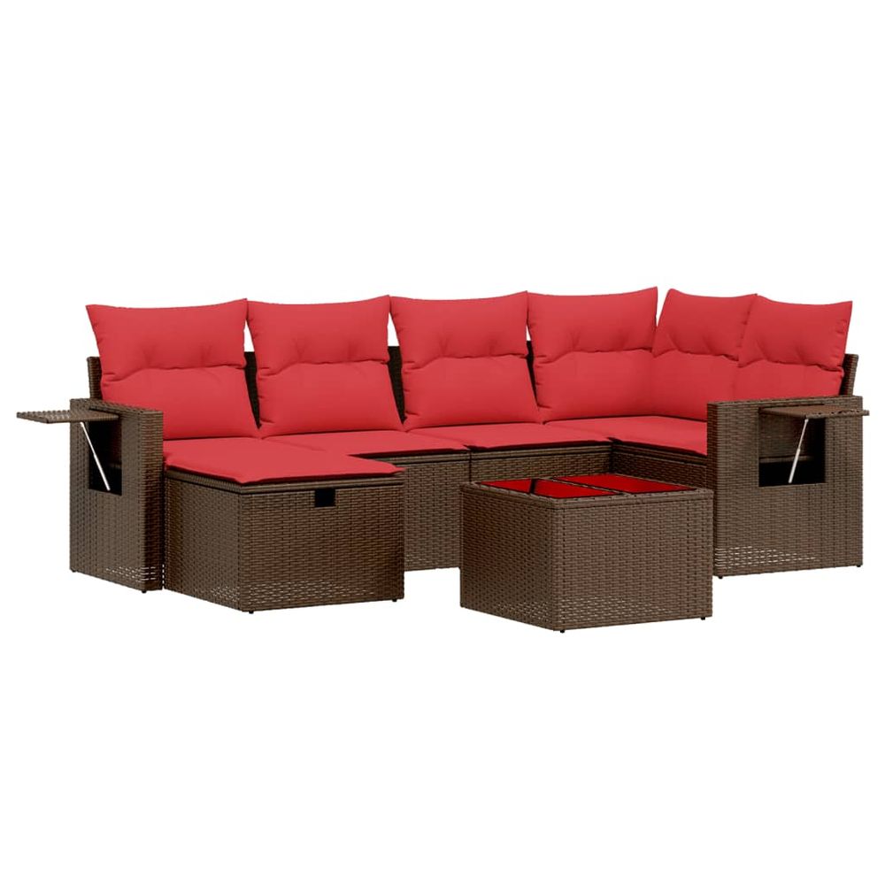 Ensemble de canapé de jardin 7 pcs avec coussins marron