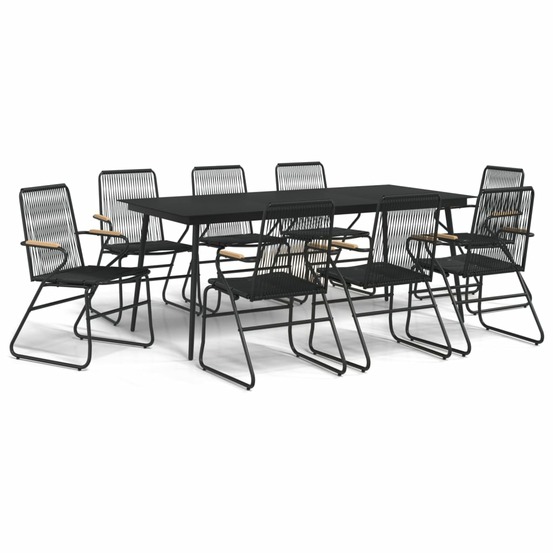 Ensemble à manger de jardin 9 pcs noir rotin pvc