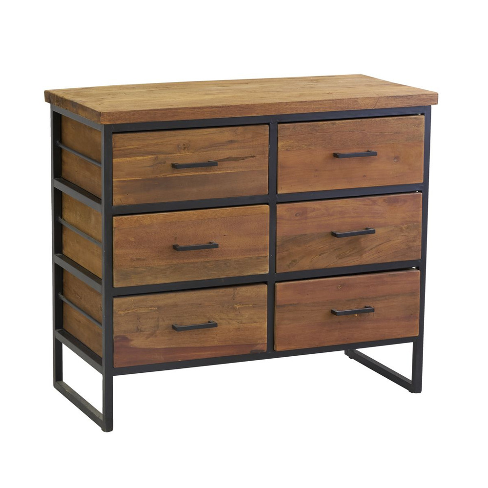 Commode en bois recyclé et métal loft 6 tiroirs