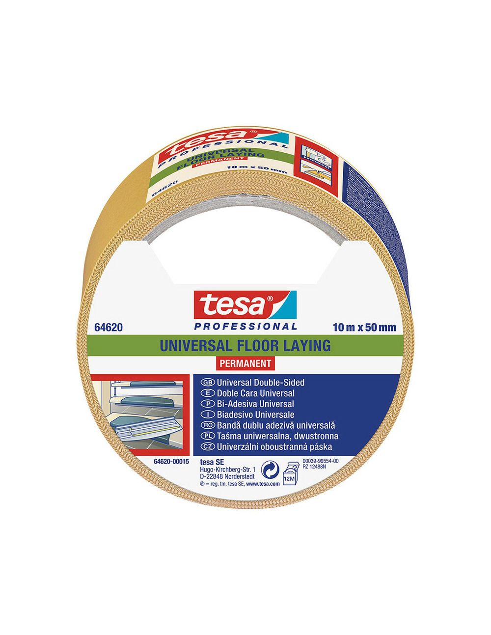 Ruban à plancher double face 10m x 50mm 64620 tesa