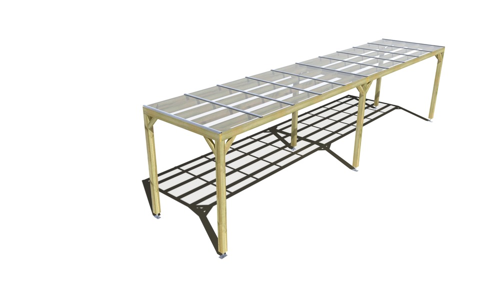 Pergola bois • 10m x 2m • indépendante • sens largeur • couverture étanche transparente incluse • livraison comprise