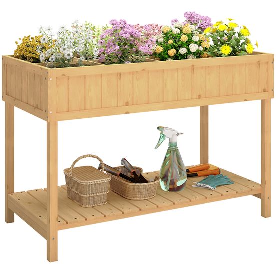 Potager surélevé bois 110x46x76 cm 8 compartiments avec étagère jardin terrasse