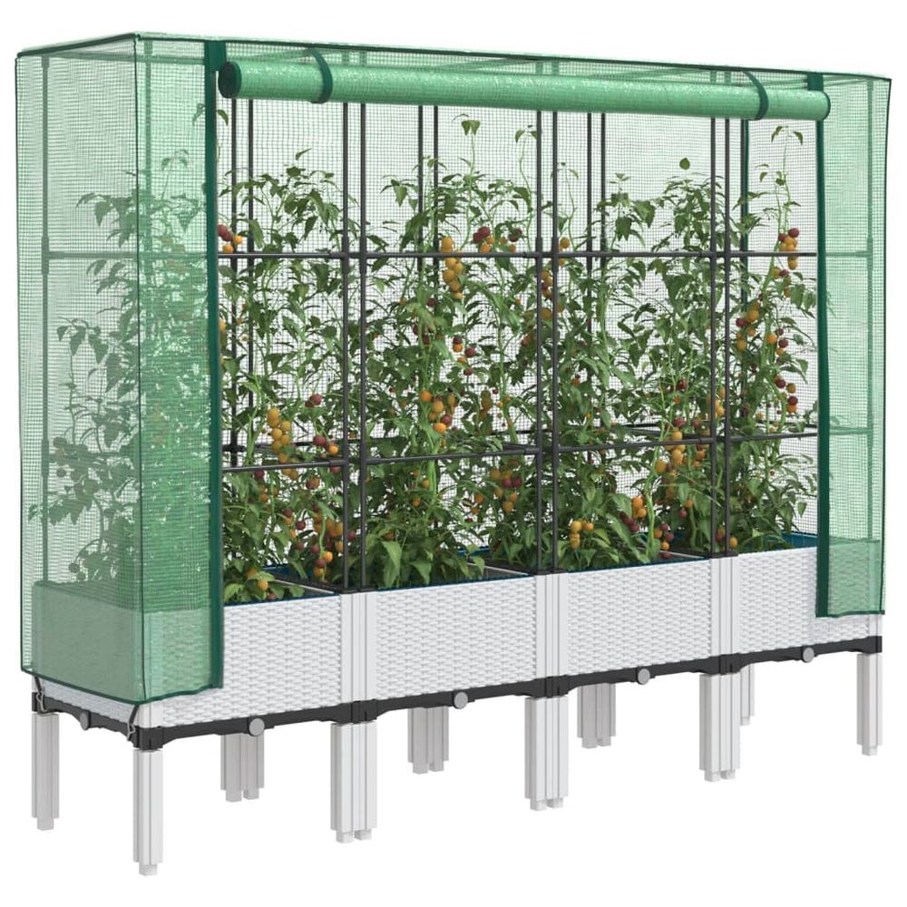Jardinière xxl avec serre intégrée polypropylène blanc aspect osier pour culture intensive blanc 160 cm