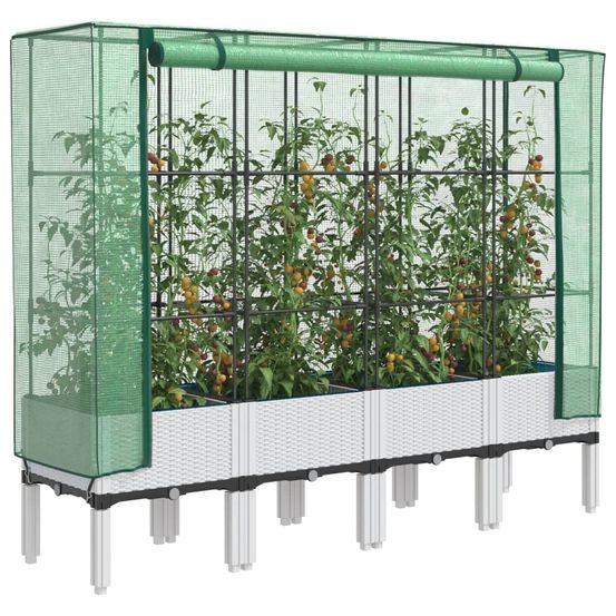 Jardinière xxl avec serre intégrée polypropylène blanc aspect osier pour culture intensive blanc 160 cm