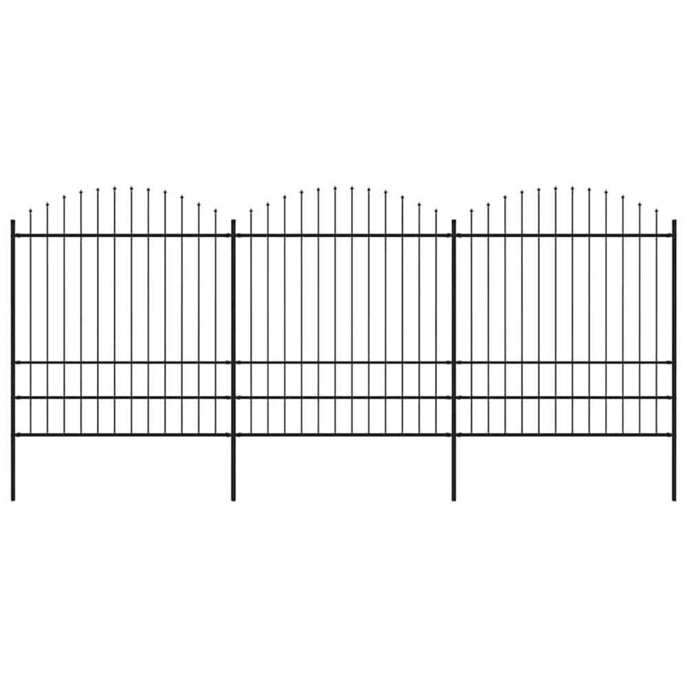 Clôture de jardin avec dessus en forme de lance en acier 537 x 200 cm noir