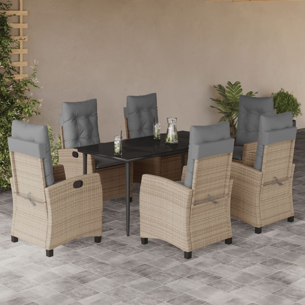 Ensemble à manger de jardin coussins 7 pcs mélange beige rotin