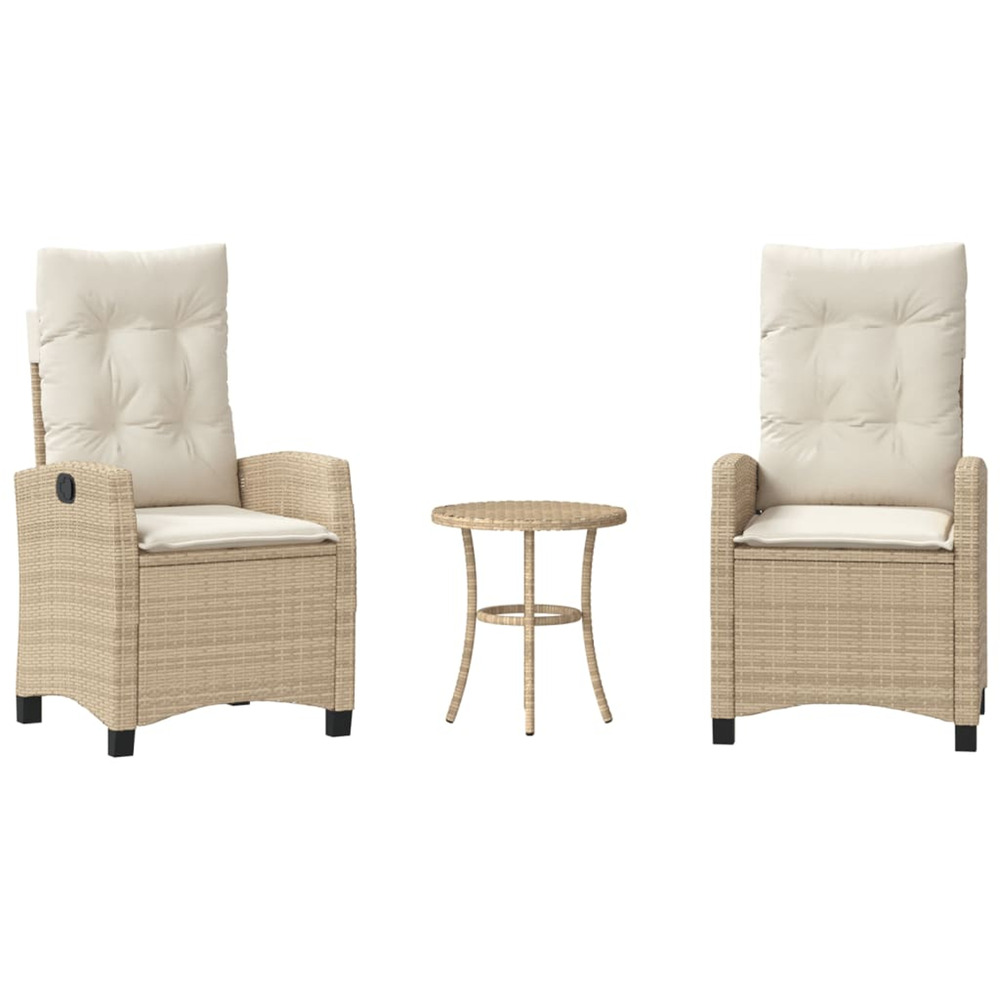 Ensemble de bistro 3 pcs avec coussins beige résine tressée