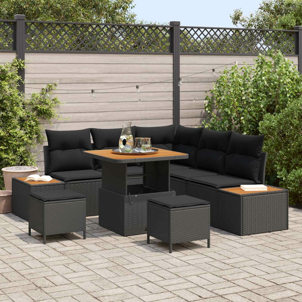 Ensemble de canapé de jardin 8 pcs noir polyrotin