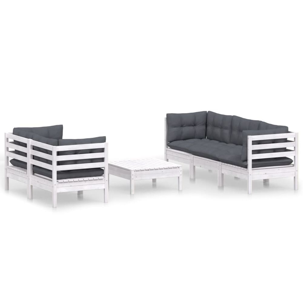 Salon de jardin 6 pcs avec coussins anthracite bois de pin