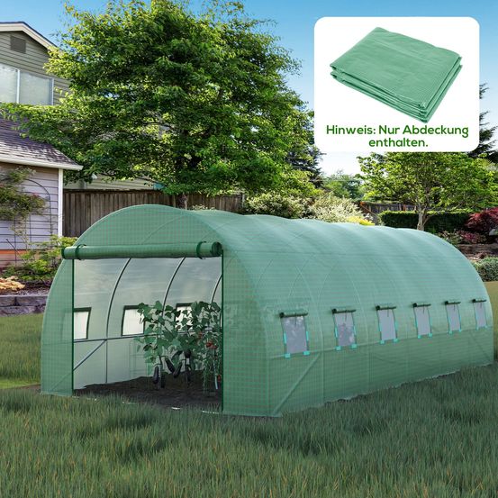 Bâche de remplacement serre tunnel pe verte 6 x 3 x 2 m avec 12 fenêtres et porte zippée - comfortxl outdoor living