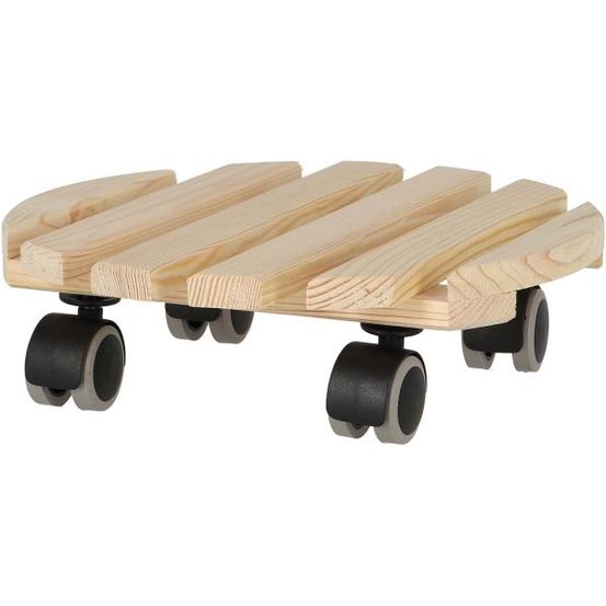 Support à roulettes en bois pour plantes d'intérieur rond - naturel
