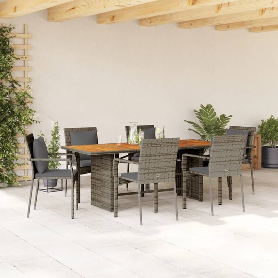 Ensemble à manger de jardin et coussins 7 pcs gris rotin