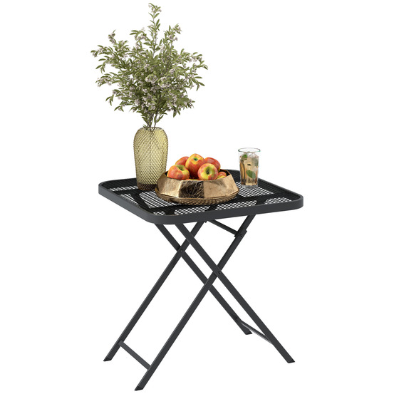 Table de jardin pliante 70 x 70 cm, table de balcon résistante aux intempéries, table pliante carrée avec découpes, noire