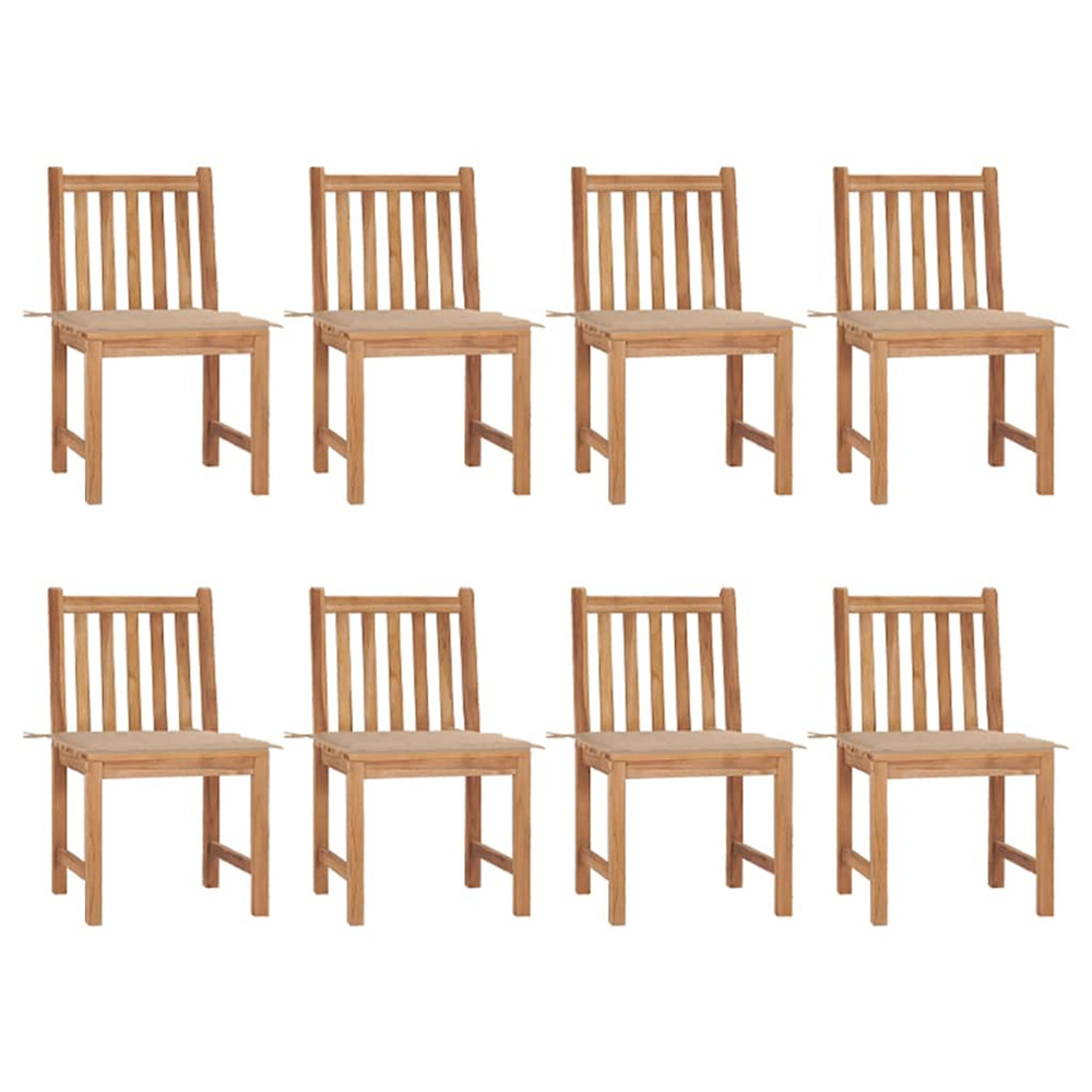 Chaises de jardin lot de 8 avec coussins bois de teck massif