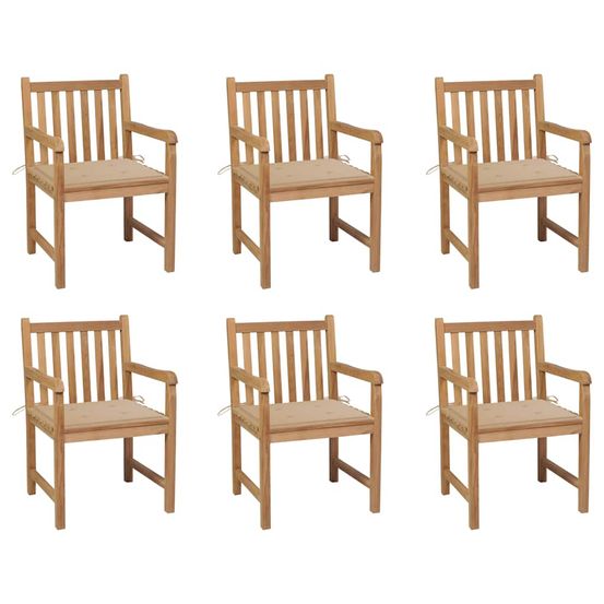 Chaises de jardin lot de 6 et coussins beige bois teck massif