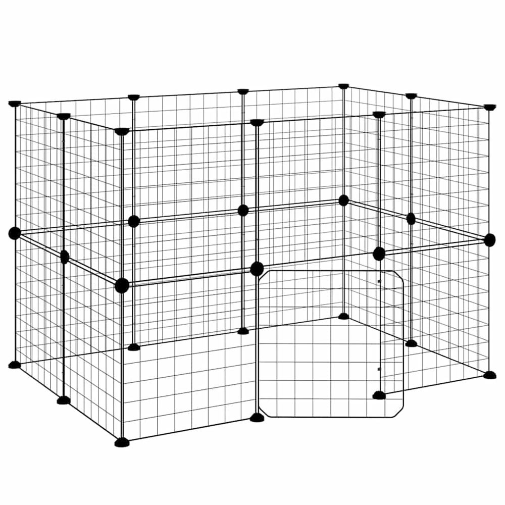 Cage animaux de compagnie à 20 panneaux et porte noir 105x70x70 cm