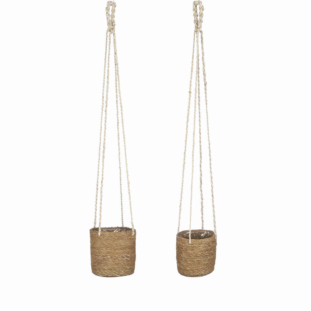 Mica decorations atlantic panier à plantes - lots de 2 - h16 x ø16 cm - marron clair