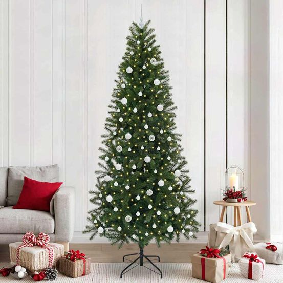 Sapin de noël xl 240 cm artificiel, pack tout inclus avec guirlande et boules