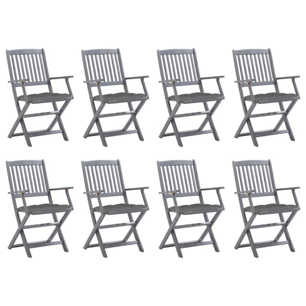 Chaises pliantes 8 pièces avec coussins en bois d'acacia massif