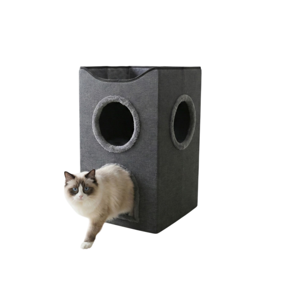 Niche maison pour chat pliable sur 2niveaux 36x61cm gris kira