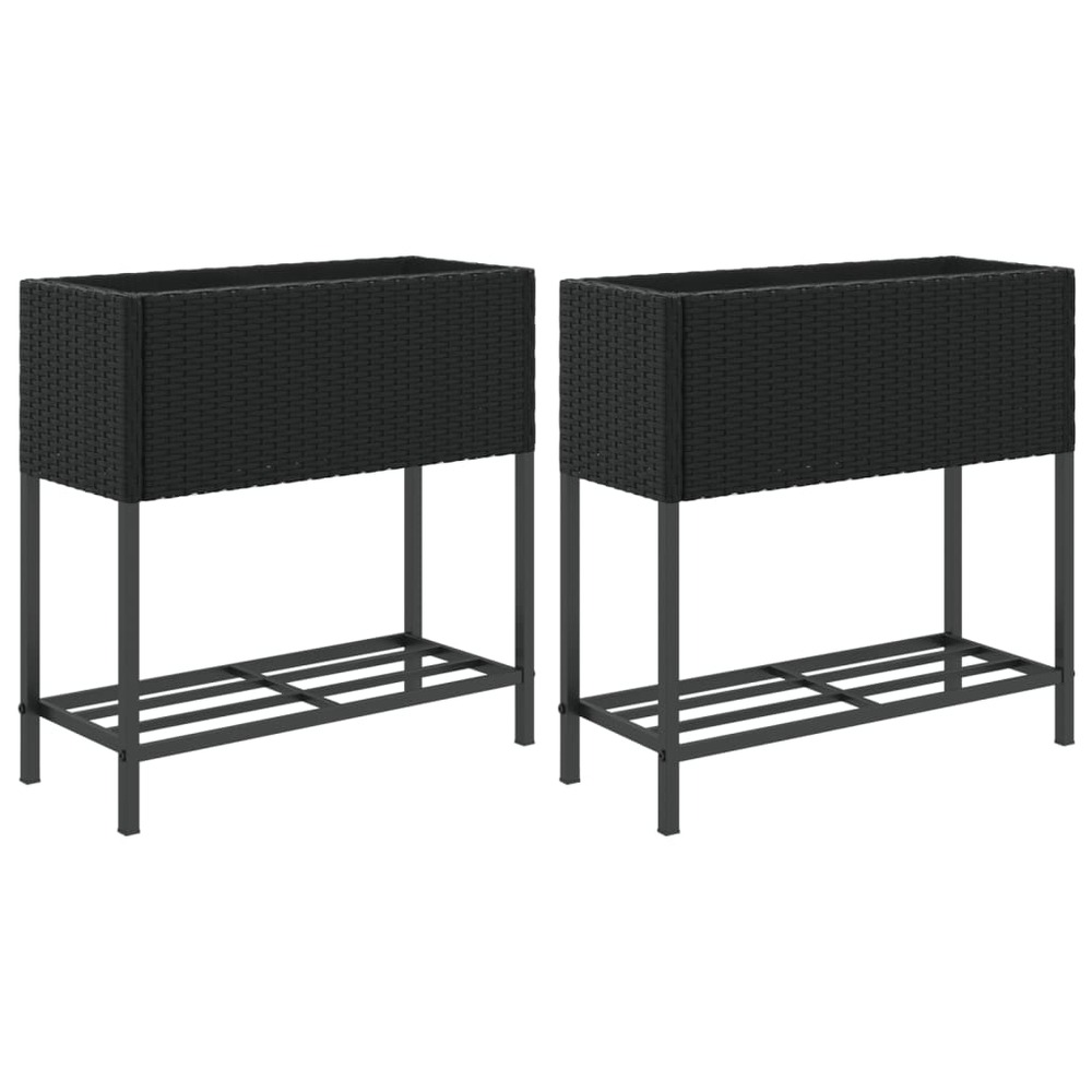 Jardinière bac lit surélevé plantes fleurs jardin terrasses avec étagère lot de 2 70 x 28 x 70 cm résine tressée noir 02_0038