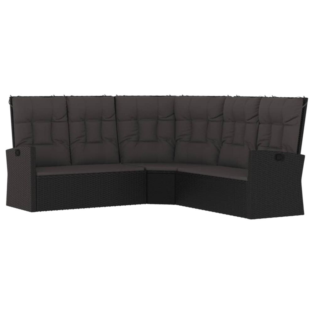 Canapé d'angle inclinable avec coussins noir résine tressée