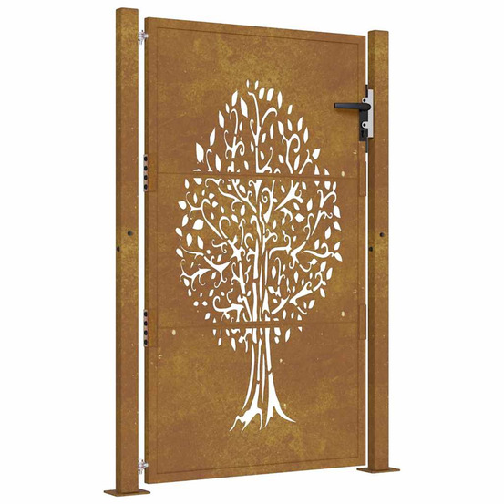 Portail de jardin 105 x 155 cm en acier corten avec motif arbre
