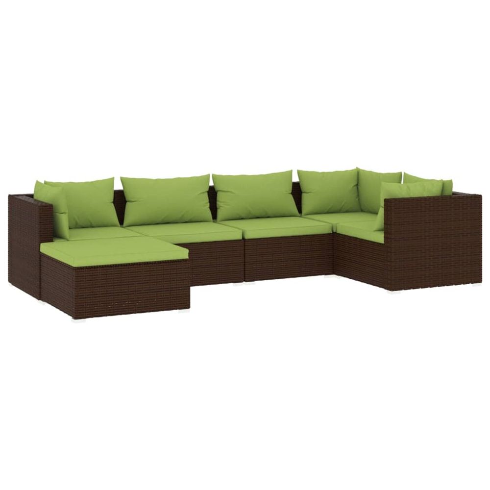 Salon de jardin 6 pcs avec coussins résine tressée marron