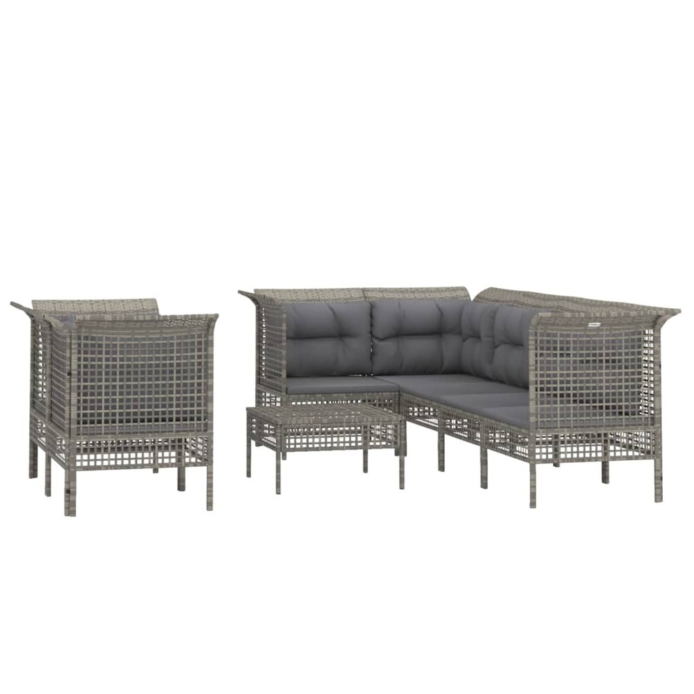 Salon de jardin meuble d'extérieur ensemble de mobilier 8 pièces avec coussins gris résine tressée