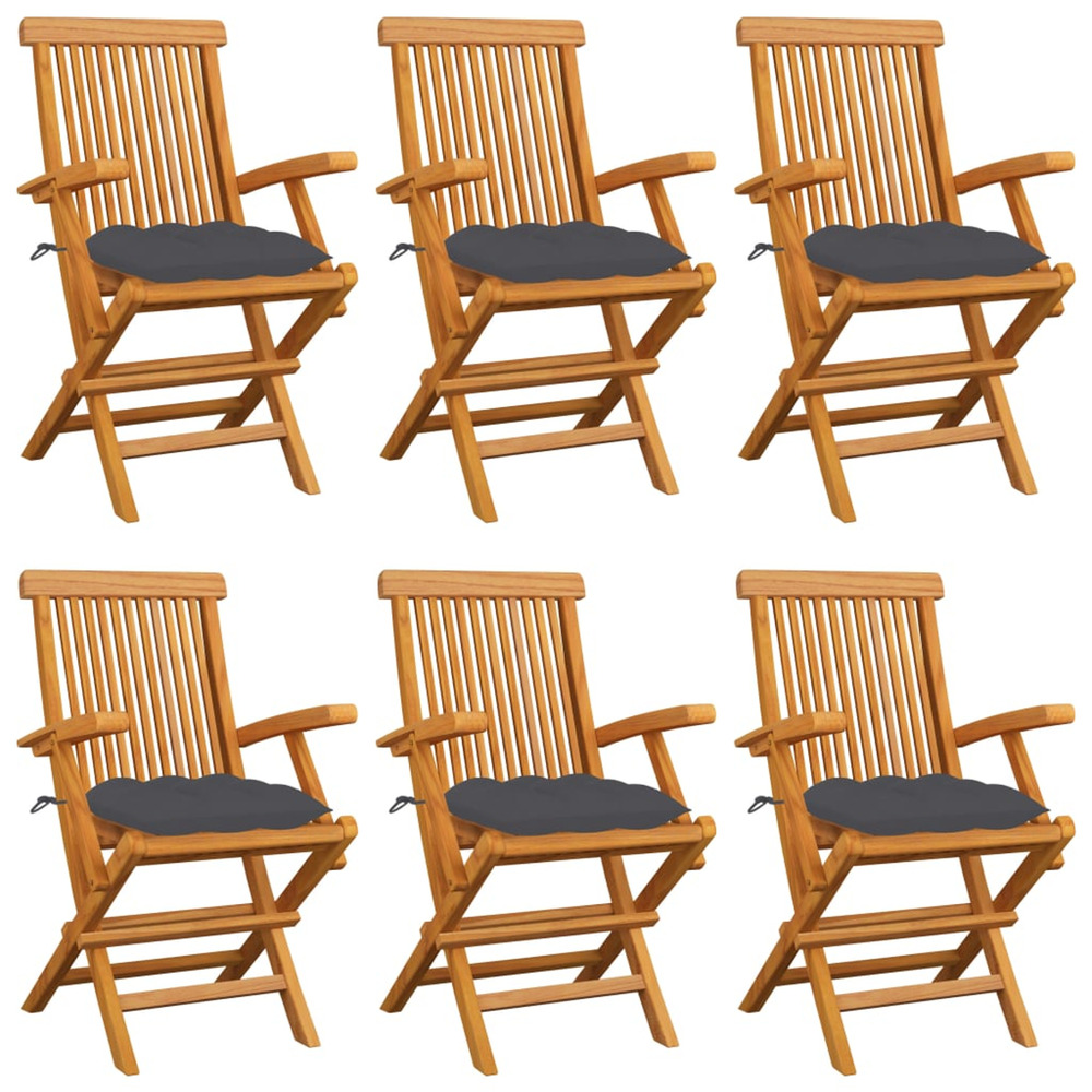 Chaises de jardin avec coussins anthracite lot de 6 bois teck