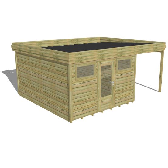 Abri de jardin bois pin traité autoclave 27mm - 5,44x4,34m / 24m2 - bac acier - plancher bois