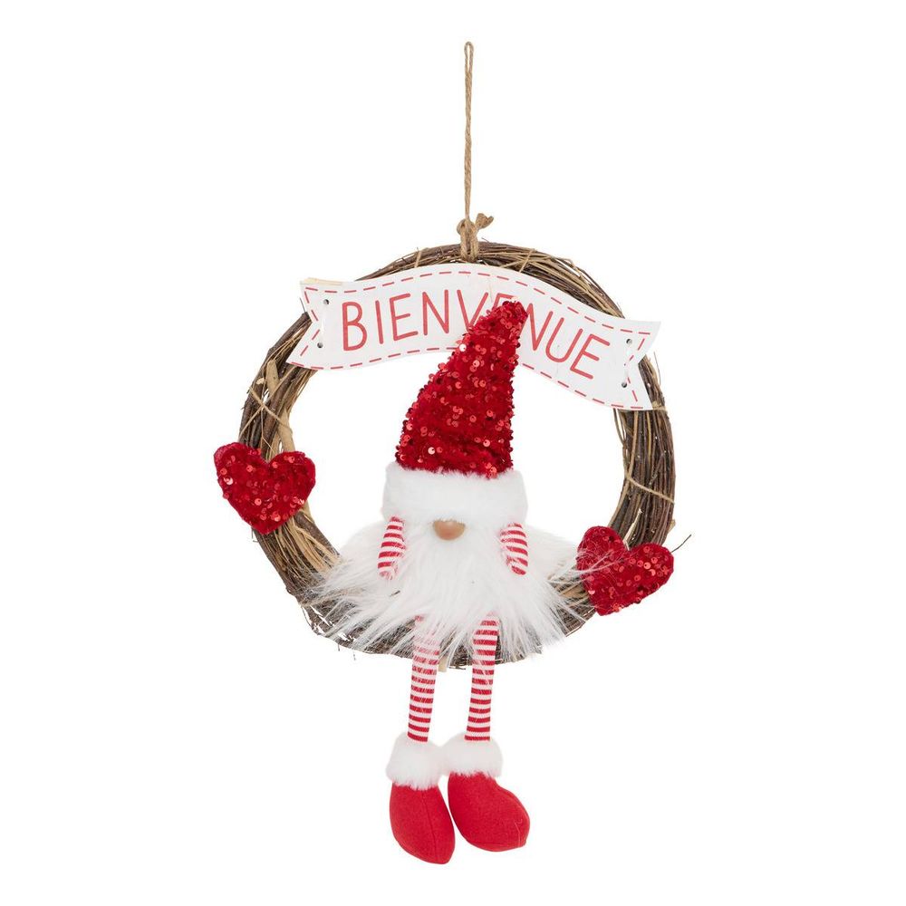 Gnome de noël couronne pailletée h. 48 cm