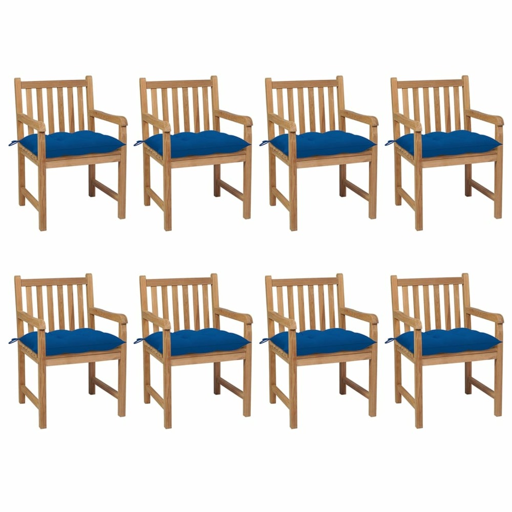 Chaises de jardin 8 pcs avec coussins bleu bois de teck solide
