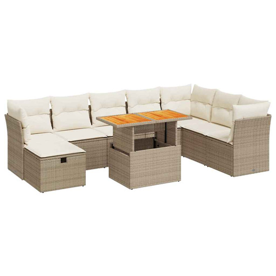 Salon de jardin avec coussins 9 pcs beige résine tressée acacia