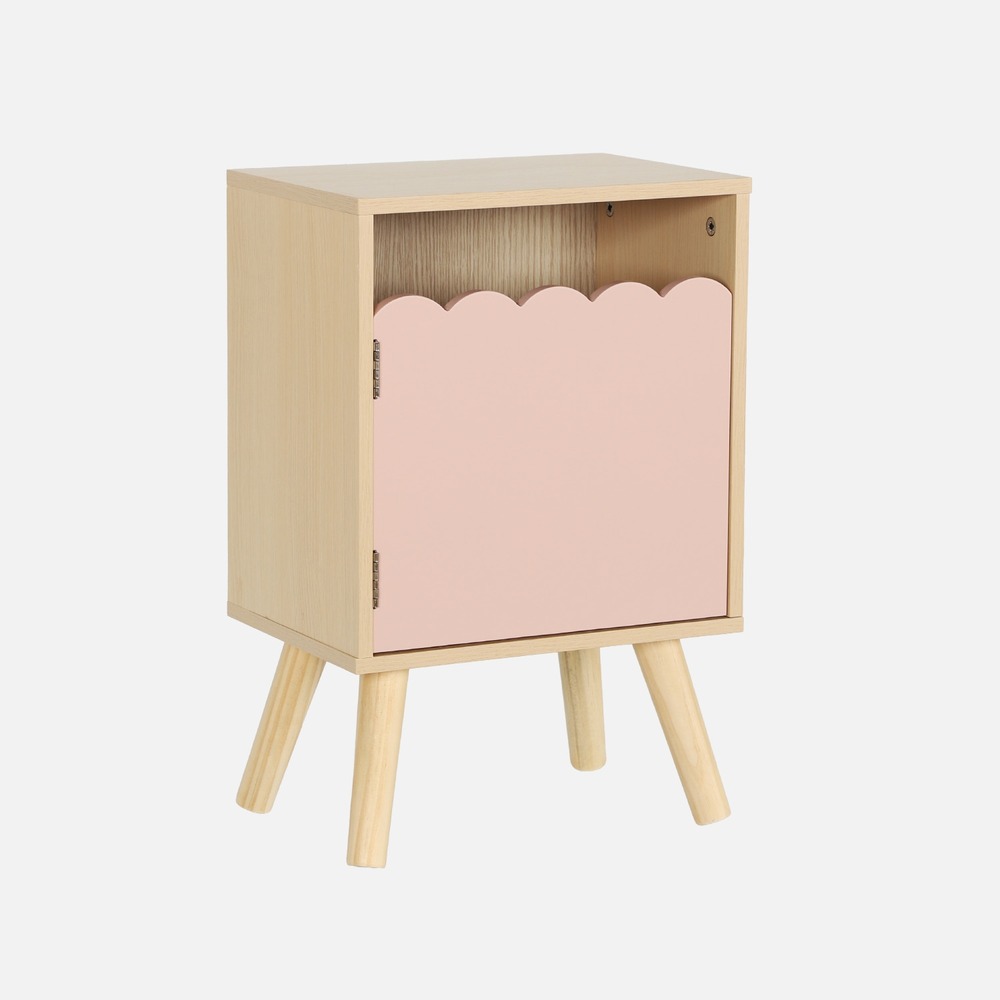Table de chevet enfant décor bois 1 porte, pieds bois de pin - 34 x 23,5 x 52 cm - azur