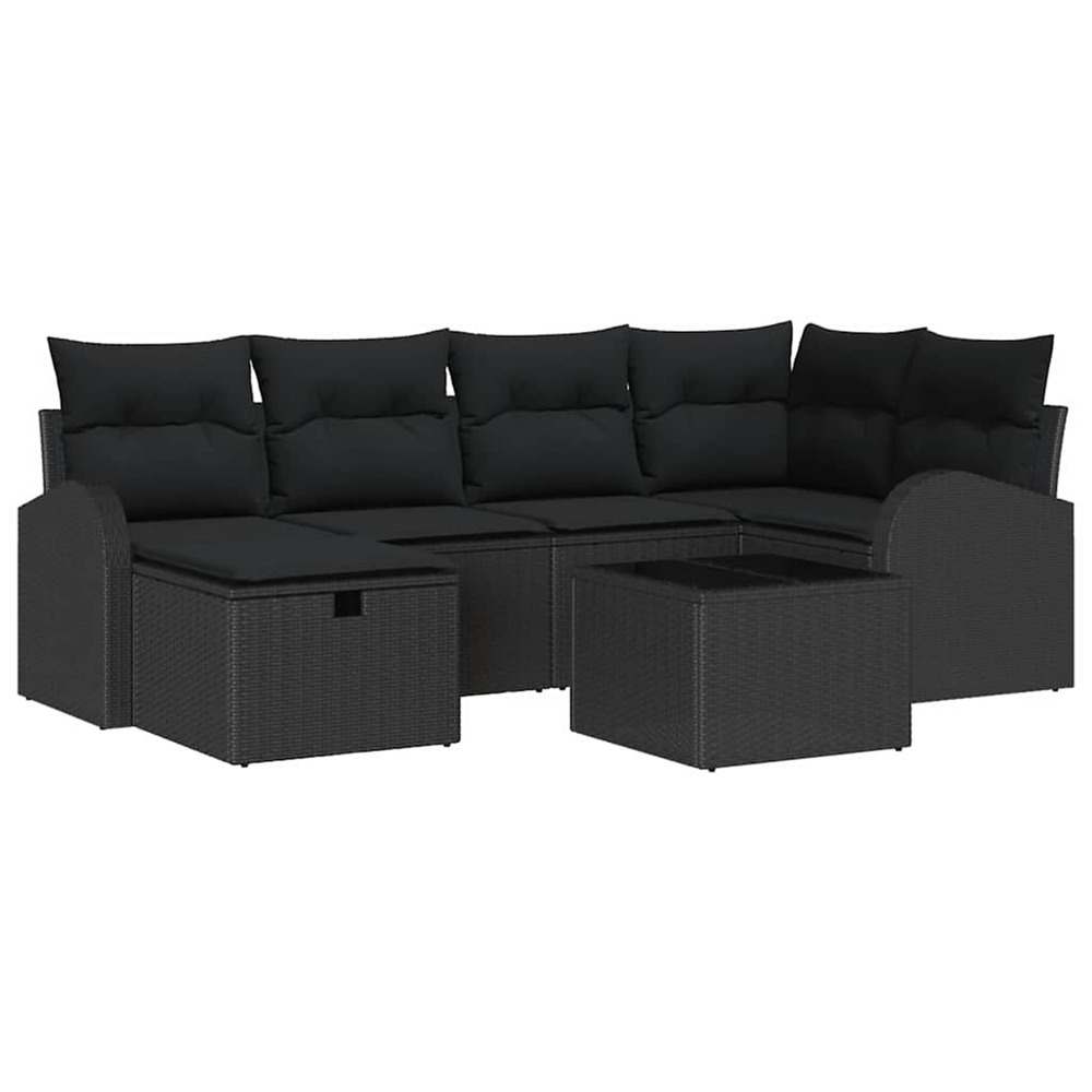 Ensemble de canapé de jardin avec coussin 7 pcs noir poly rotin