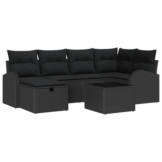 Ensemble de canapé de jardin avec coussin 7 pcs noir poly rotin