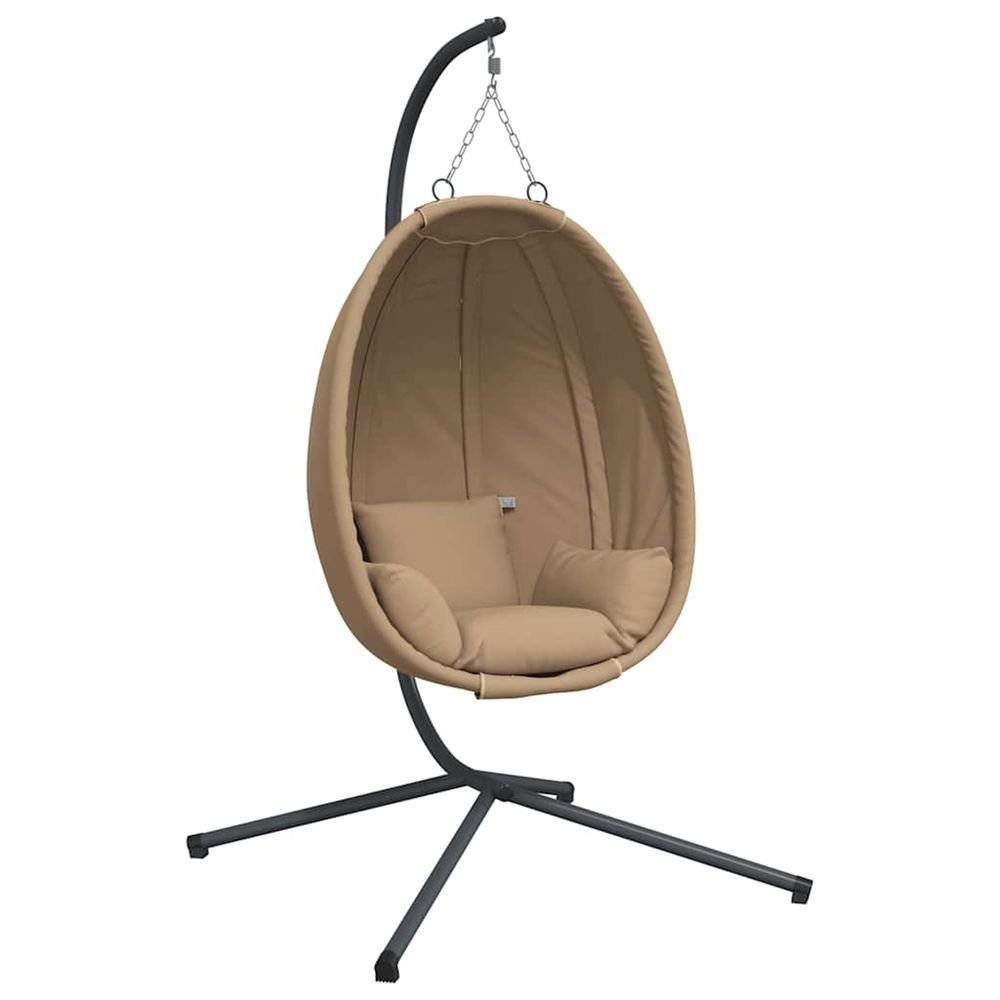 Chaise suspendue en forme d'œuf et support taupe tissu et acier