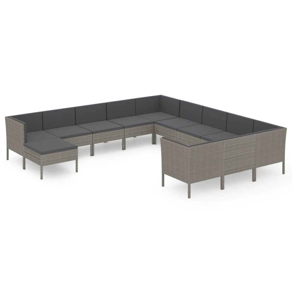 Salon de jardin 12 pcs avec coussins résine tressée gris