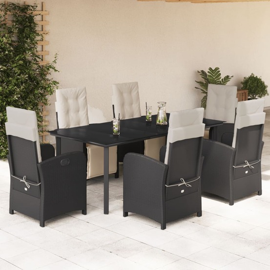 Ensemble à manger de jardin coussins 7pcs noir résine tressée