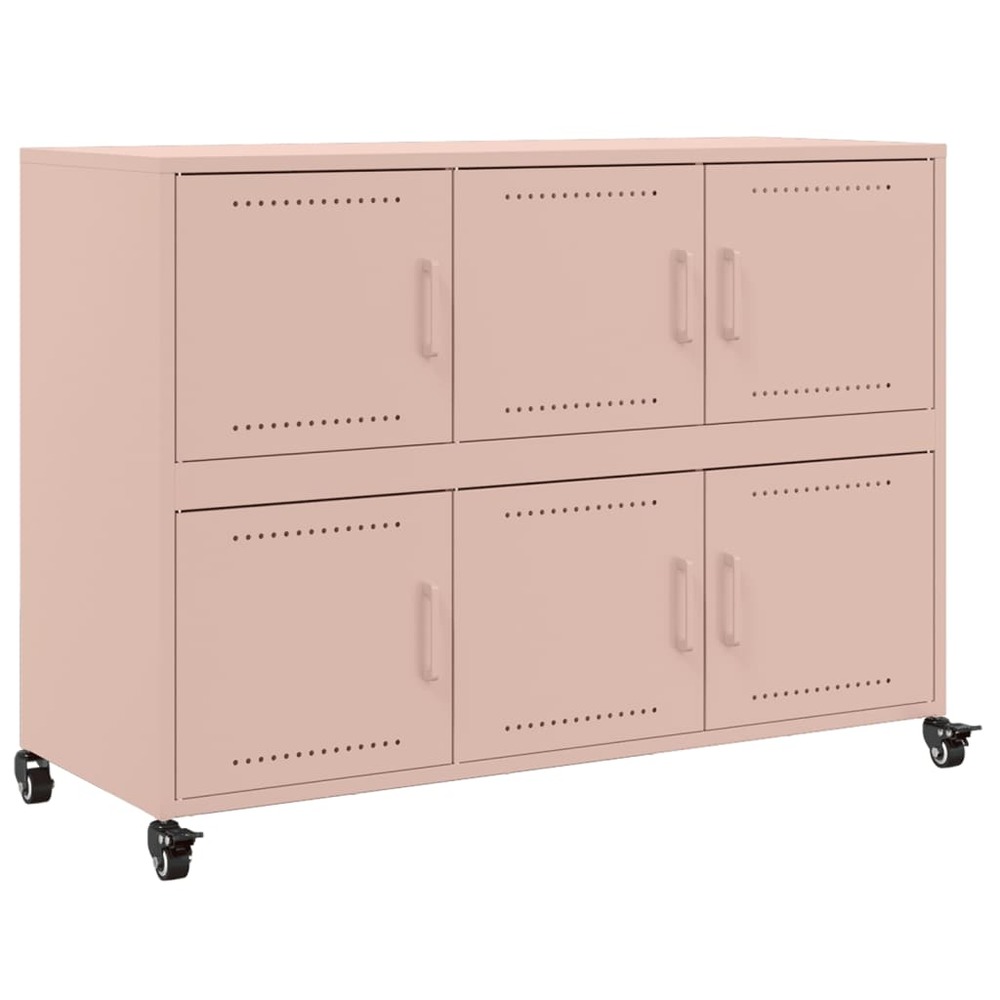 Buffet bahut commode armoire meuble de rangement organisateur cuisine salle de séjour salon 100,5 x 39 x 72 cm acier rose 02_