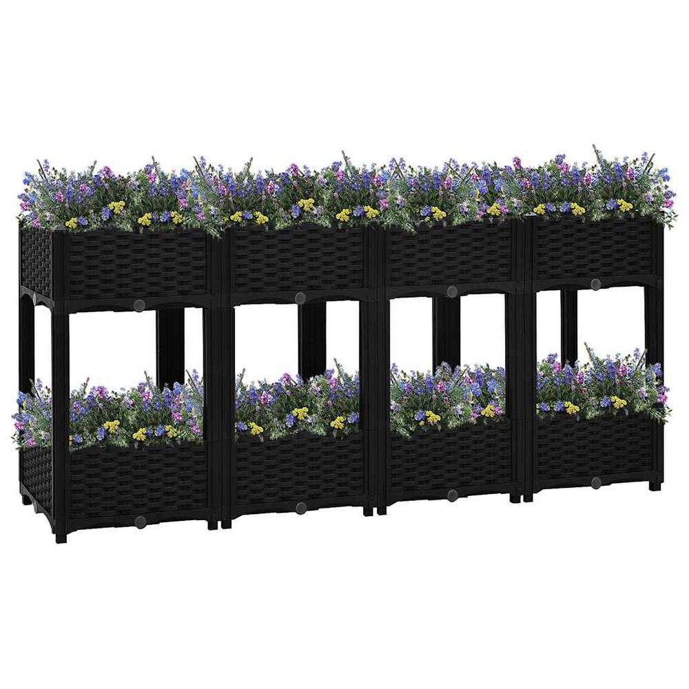 Grand potager surélevé 160 cm avec étagère de rangement polypropylène noir