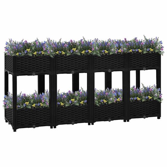 Grand potager surélevé 160 cm avec étagère de rangement polypropylène noir